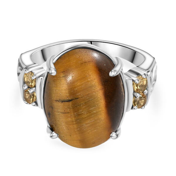 Tigerauge, Citrin Ring 316L Edelstahl (Gr&ouml;&szlig;e 16.00) ca. 10.28 ct