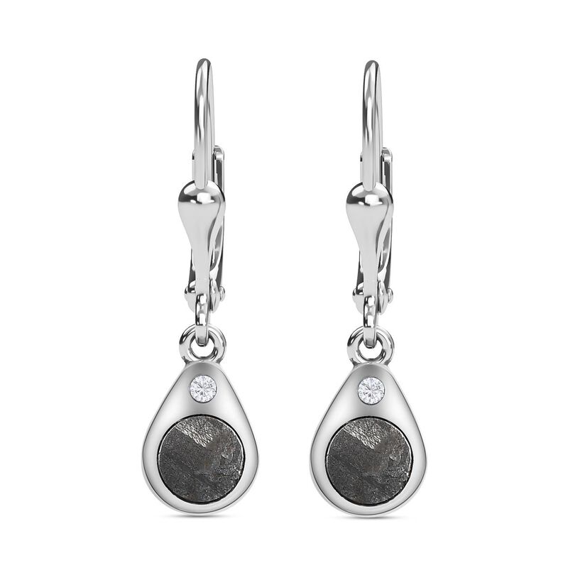 Meteorit und weiße Zirkon-Ohrringe, 925 Silber platiniert ca. 3.53 ct image number 0