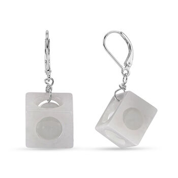 D'Joy Wei&szlig;e Jade Ohrringe 925 Silber Rhodiniert ca. 50,00 ct.