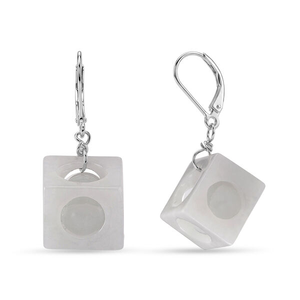 D'Joy Wei&szlig;e Jade Ohrringe 925 Silber Rhodiniert ca. 50,00 ct.