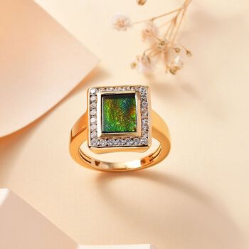 Ammolit, Wei&szlig;er Zirkon Baguetteschliff Ring, 925 Silber, 750 Gelbgold Vermeil (Gr&ouml;&szlig;e 21.00) ca. 2.76 ct