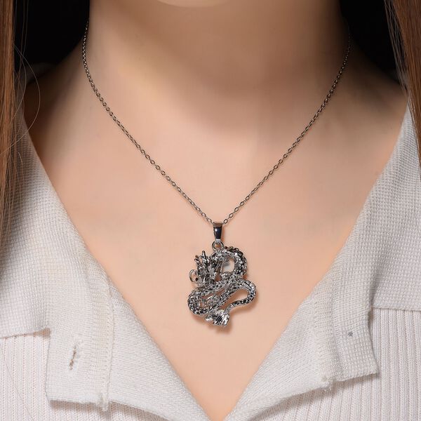 Drachen-Anhänger mit 44,5+5cm Kette in Silberton image number 3