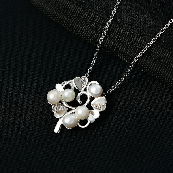 EverTrue S&uuml;&szlig;wasser Perle und Zirkon Anh&auml;nger mit 50cm Kette image number 2