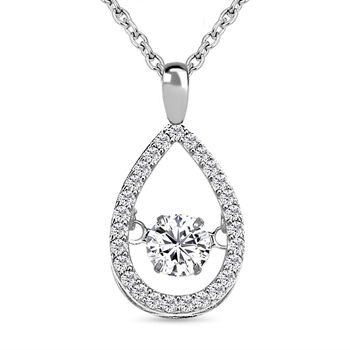 Wei&szlig;er Zirkonia-Anh&auml;nger mit Edelstahl-Kette, 925 Silber rhodiniert ca. 1.05 ct