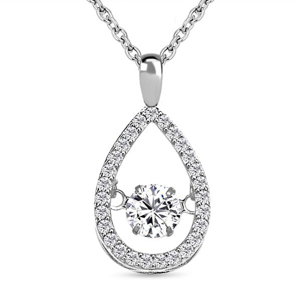 Wei&szlig;er Zirkonia-Anh&auml;nger mit Edelstahl-Kette, 925 Silber rhodiniert ca. 1.05 ct