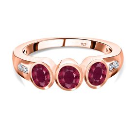 Afrikanischer Rubin (Fissure gefüllt), weißer Zirkon Ring, 925 Silber rosévergoldet, (Größe 21.00) ca. 1.53 ct