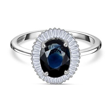 RHAPSODY - AAAA natürlicher Australischer blauer Saphir, Weißer Diamant Ring, 950 Platin, (Größe 16.00), ca. 1.60 ct