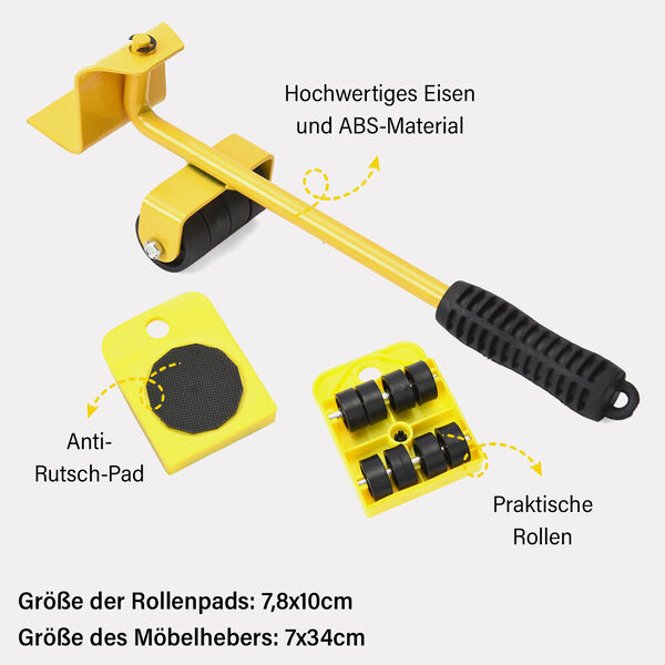 5er-Set M&ouml;belroller in Gelb, Gr&ouml;&szlig;e: 7,8x10 cm und 7x34 cm image number 5