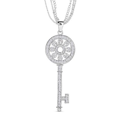 Wei&szlig;e Kristall Schl&uuml;ssel Anh&auml;nger mit Kette, Silber