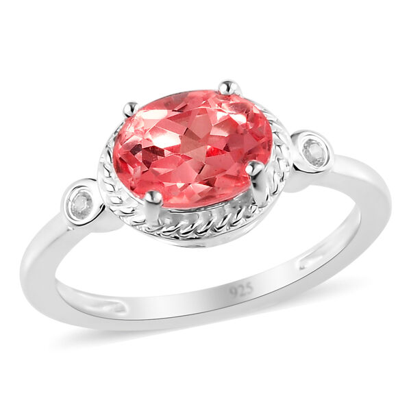 Padparadscha Triplett Quarz und Zirkon-Ring, 925 Silber  ca. 1,43 ct image number 4