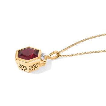LUXURIANT DIAMOND - AAA Lab Grown Rubin, Wei&szlig;er Zirkon Schmuckset ca. 50 cm 925 Silber 750 Gelbgold vermeil ca. 10,28 ct.