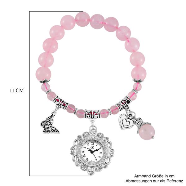 STRADA - Japanisches Uhrwerk, Rosenquarz, Weißer Kristall Flexible Uhr 18.5 cm Reiner Edelstahl ca. 25.30 ct image number 5