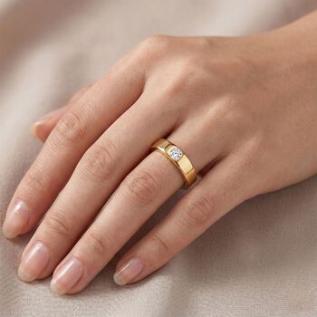 LUXURIANT VS-EF Labor Diamant Ring, 925 Silber Gelbgold Vermeil - 0,15 ct.