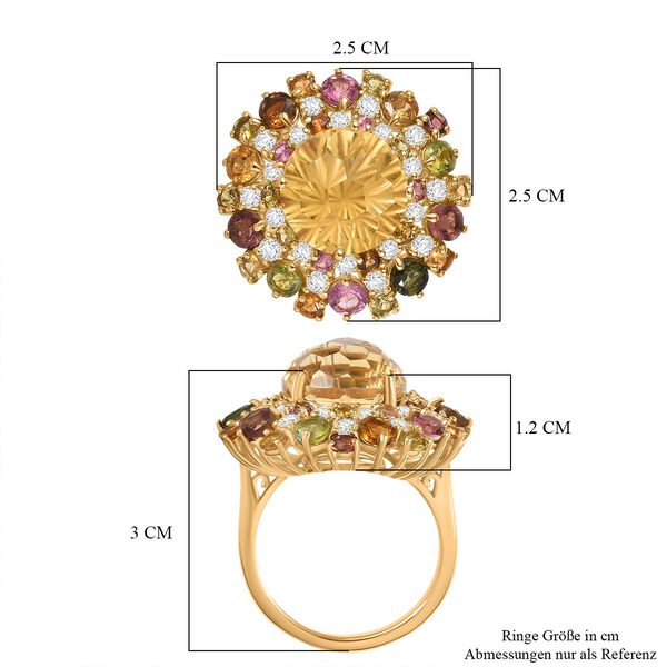 AA Citrin, Mehrfarbig-Turmalin Ring 925 Silber 750 Gelbgold Vermeil (Gr&ouml;&szlig;e 18.00) ca. 10,75 ct image number 7