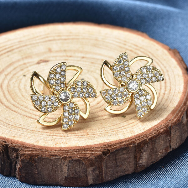 Simulierte Diamant-Windr&auml;dchen-Ohrstecker in Goldton image number 2