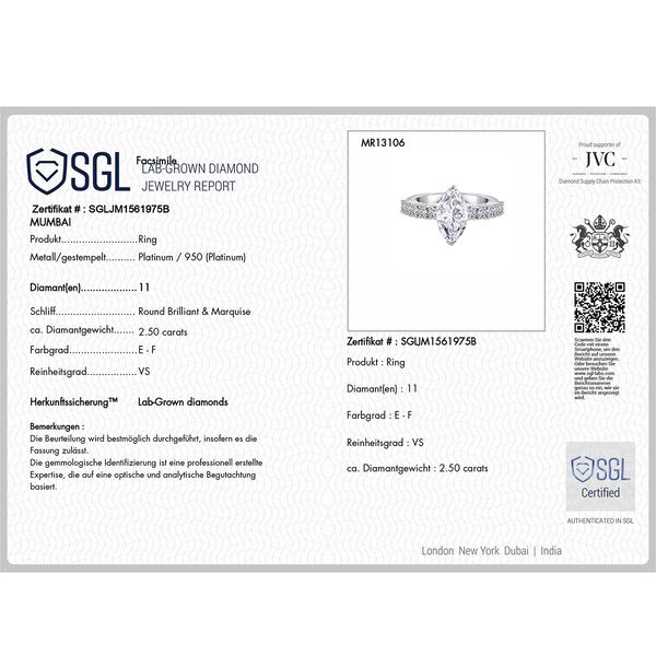 LUXURIANT DIAMOND - Lab Grown Diamant VS-EF SGL zertifiziert Ring 950 Platin (Größe 20.00) ca. 2.50 ct image number 5