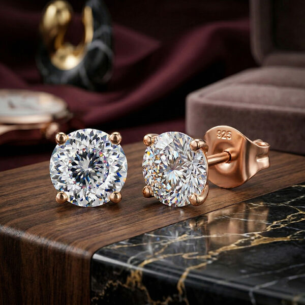 D'Joy 120 Facetten Moissanit Ohrringe 925 Silber ros&eacute;vergoldet ca. 0.90 ct image number 1