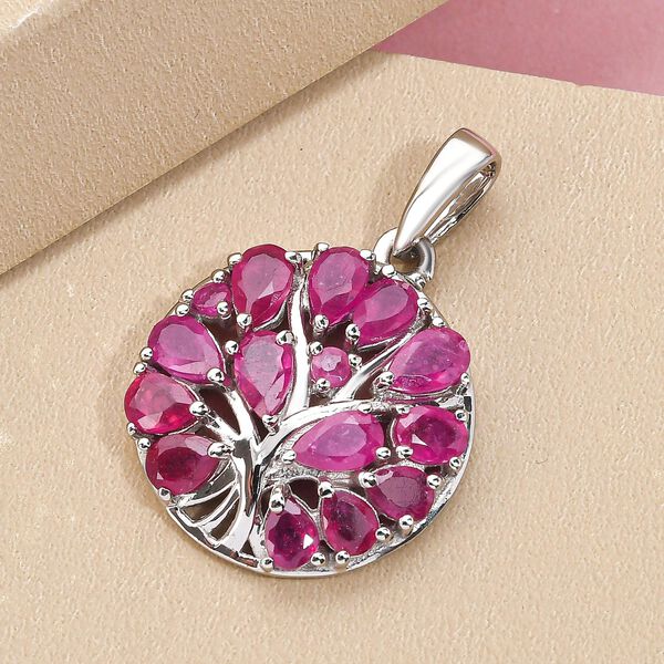 Afrikanischer Rubin Baum des Lebens Anhänger in Silber image number 3