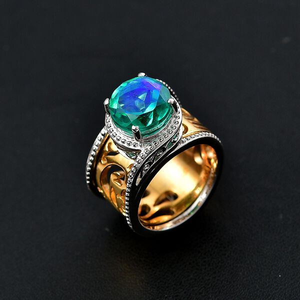 2er-Set- Zweifarbige Pfau Triplett Quarz Ringe - 4,13 ct. image number 2