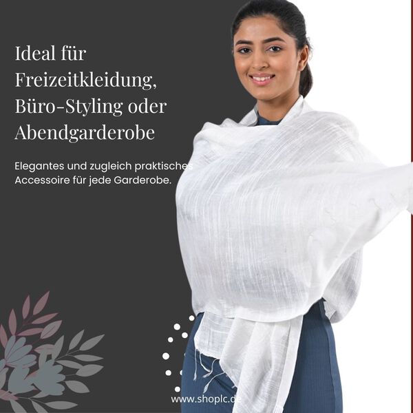 Modischer Schal aus 40% Seide und 60% Leinen, 70x200 cm, Elfenbeinfarben image number 3