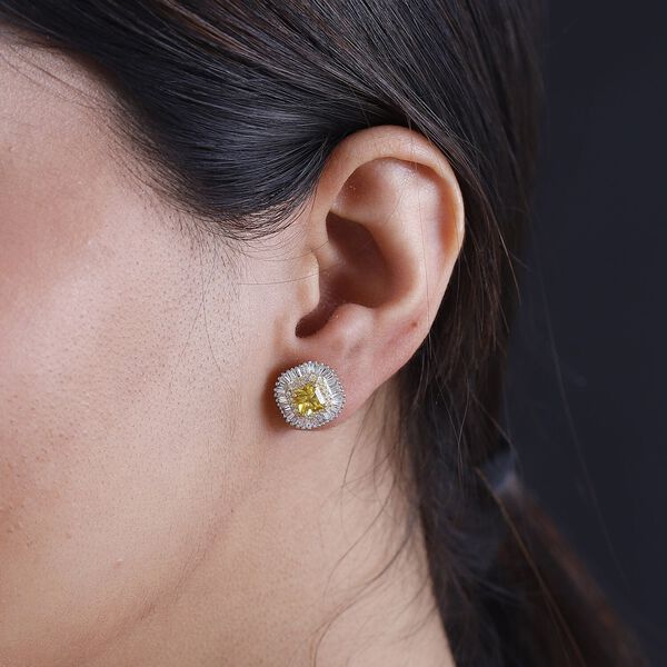 Zertifiziert und geprüft AAA gelbe Saphir, gelbe und weiße Diamant Ohrringe in 585 Gold - 2,44 ct. image number 2