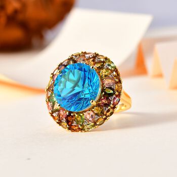 AA Blauer Quarz Triplett im Hanabi-Schliff, Zirkon und Multi-Turmalin Ring - 17,89 ct.