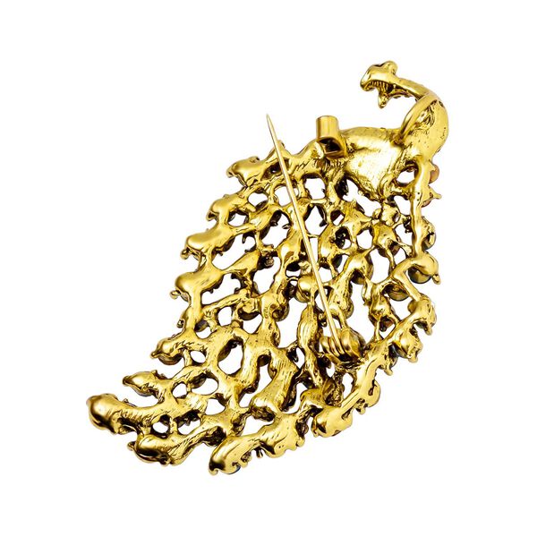 Pfauenbrosche aus mehrfarbigem Kristall in antikem Gold image number 4
