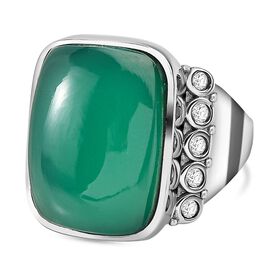 Grüner Onyx, Weißer Zirkon Ring, Edelstahl (Größe 17.00) ca. 14.61 ct