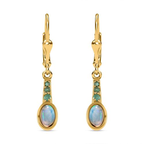 Natürliche, äthiopische Welo Opal, Kagem Sambische Smaragd-Ohrringe, 925 Silber vergoldet ca. 0.99 ct image number 0