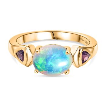 D'Joy AA Nat&uuml;rlicher, &auml;thiopischer Welo Opal, Afrikanischer Amethyst Ring 925 Silber 750 Gelb Vergoldet (Gr&ouml;&szlig;e 17.00) ca. 1.31 ct