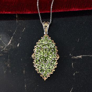 D&rsquo;Joy Peridot und Zirkon zweifarbiger Anh&auml;nger mit 50cm Kette - 5,83 ct.