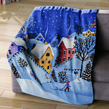 Superweiche Fleecedecke mit verschneiter Stadt, Gr&ouml;&szlig;e 130x170 cm, Mehrfarbig