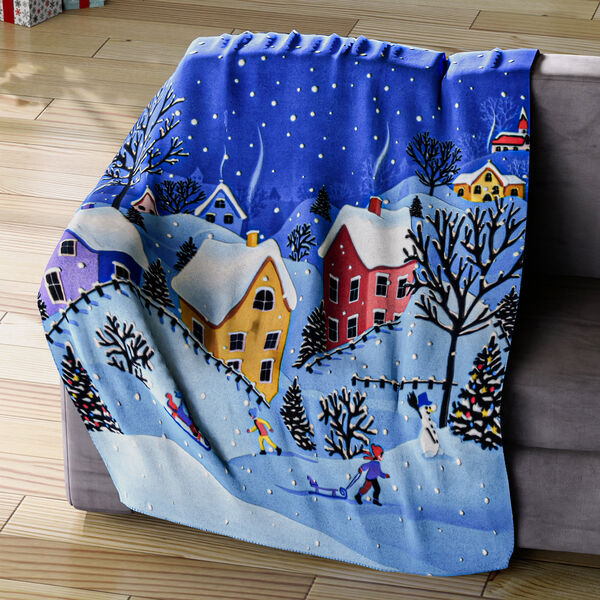 Superweiche Fleecedecke mit verschneiter Stadt, Gr&ouml;&szlig;e 130x170 cm, Mehrfarbig