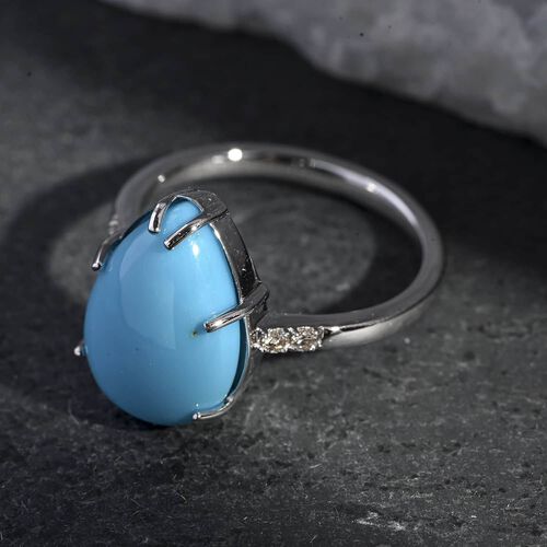 AAA Sleeping Beauty Türkis, Weißer Diamant Ring 417 Gold (Größe 20.00) ca. 4,50 ct image number 1