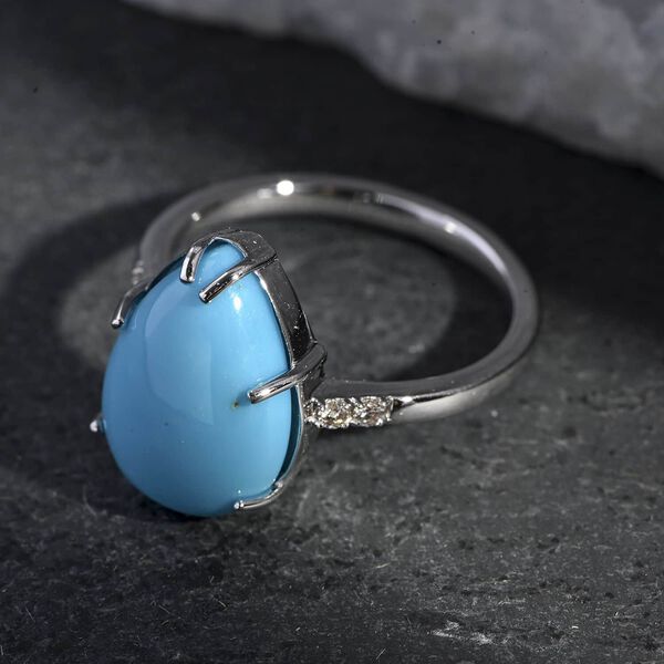 AAA Sleeping Beauty Türkis, Weißer Diamant Ring 417 Gold (Größe 20.00) ca. 4,50 ct image number 1