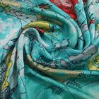 100% natürlicher Satin Seiden Schal, Weltkarte Muster, Türkis image number 5