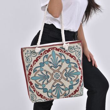 Jacquard gewebte Jute-Tasche, Suzani rot