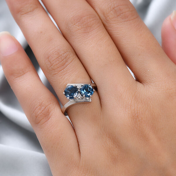 London Blautopas und Zirkon Ring 925 Silber Platin-Überzug image number 3