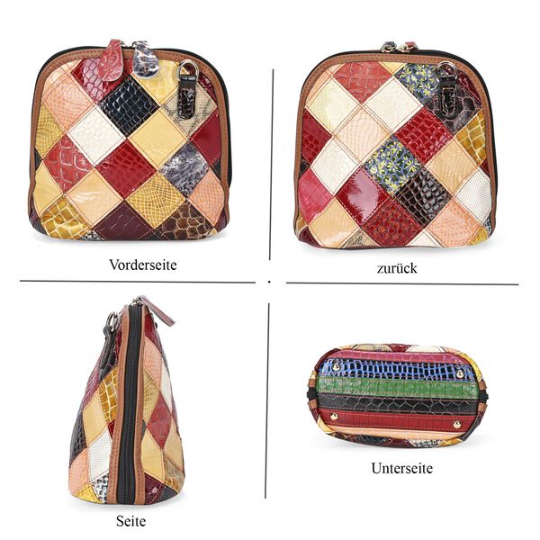 Chaos by Elsie- Echtleder Umhängetasche mit RFID-Schutz und Kroko-Prägung, Rautenmuster, 19x11x20cm image number 5