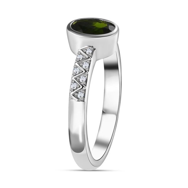 Nat&uuml;rlicher Chromdiopsid, Wei&szlig;er Zirkon Ring 925 Silber platiniert (Gr&ouml;&szlig;e 17.00) ca. 0,90 ct image number 5