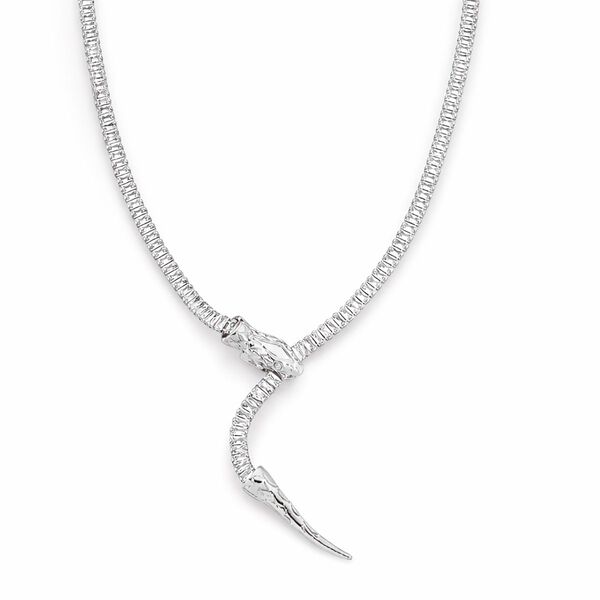 Verstellbare, wei&szlig;e Zirkonia Halskette in Silberton, 50-66cm image number 0