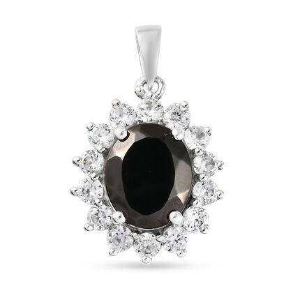 Elite Shungit und Zirkon Anhänger 925 Silber platiniert ca. 4,31 ct