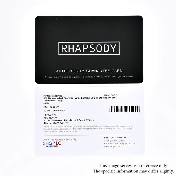 RHAPSODY zertifiziert und gepr&uuml;ft AAAA Tansanit und VS Diamant Ring in 950 Platin - 5 ct. image number 8