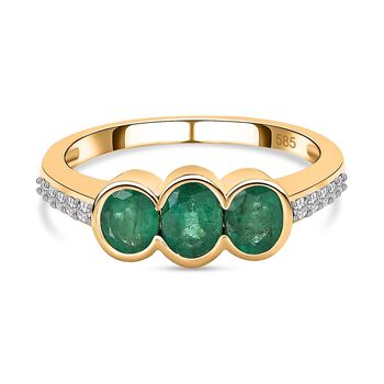 AAA Kagem Sambischer Smaragd, Wei&szlig;er Diamant Ring, 585 Gold (Gr&ouml;&szlig;e 19.00) ca. 1.11 ct