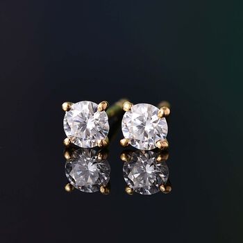 Moissanit Ohrringe, 925 Silber 750 Gelbgold Vermeil - 0,45 ct.