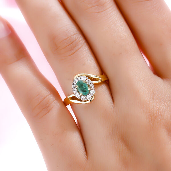 Sambischer Smaragd und wei&szlig;er Zirkon-Ring - 0,92 ct. image number 3