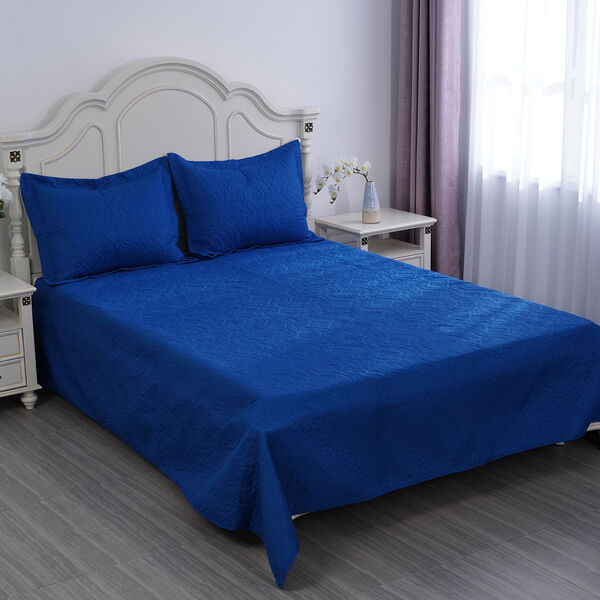 SERENITY NIGHT: 3er-Set Anti-Allergie Pinsonic Quilt mit 2 Kissenbez&uuml;ge, 240x260 / 50x75 cm, Dunkelblau image number 0