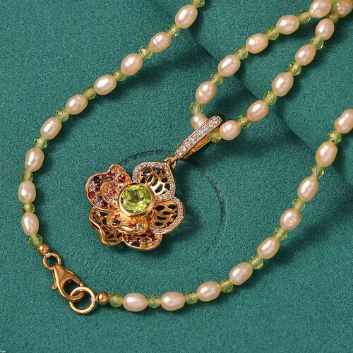 AA Peridot, Perle Schmuckset 925 Silber 750 Gelbgold Vermeil image number 1