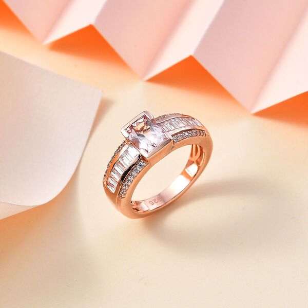 Rosa Morganit, Wei&szlig;er Zirkon Ring 925 Silber 750 Ros&eacute;gold Vermeil (Gr&ouml;&szlig;e 21.00) ca. 2.39 ct image number 2