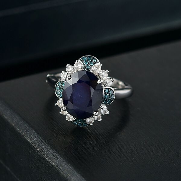 Masoala Saphir, blauer Diamant und Zirkon Ring und Anhänger mit 50cm Kette image number 10